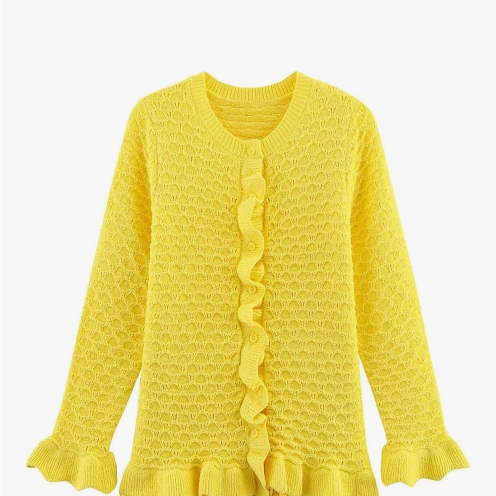 Yellow Ruffle Knit Sweater